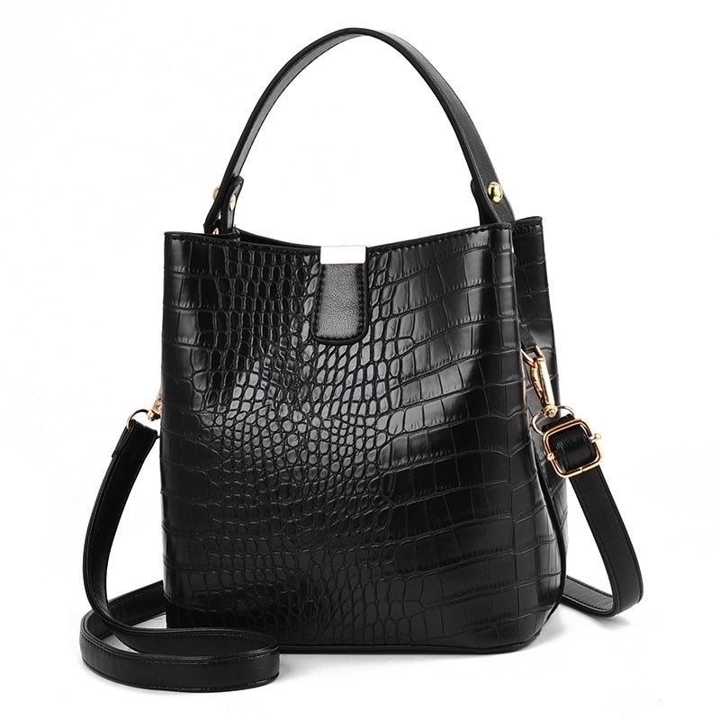 Women's Medium Pu Leather Crocodile Fashion Bucket Zipper Crossbody Bag