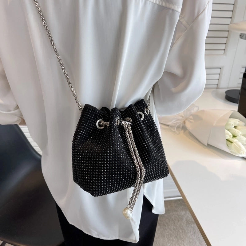 Women's Small Rhinestone Solid Color Streetwear Pearls String Crossbody Bag