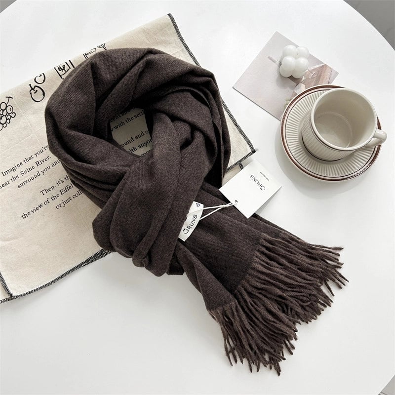 Women's Elegant Minimalist Solid Color Imitation Cashmere Tassel Scarf
