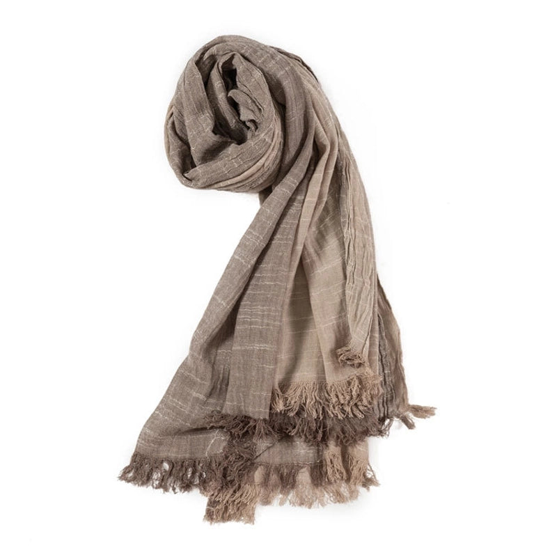 Spring And Autumn Thin Cotton And Linen Scarf Natural Wrinkle Left And Right Color-matching Cotton Scarf