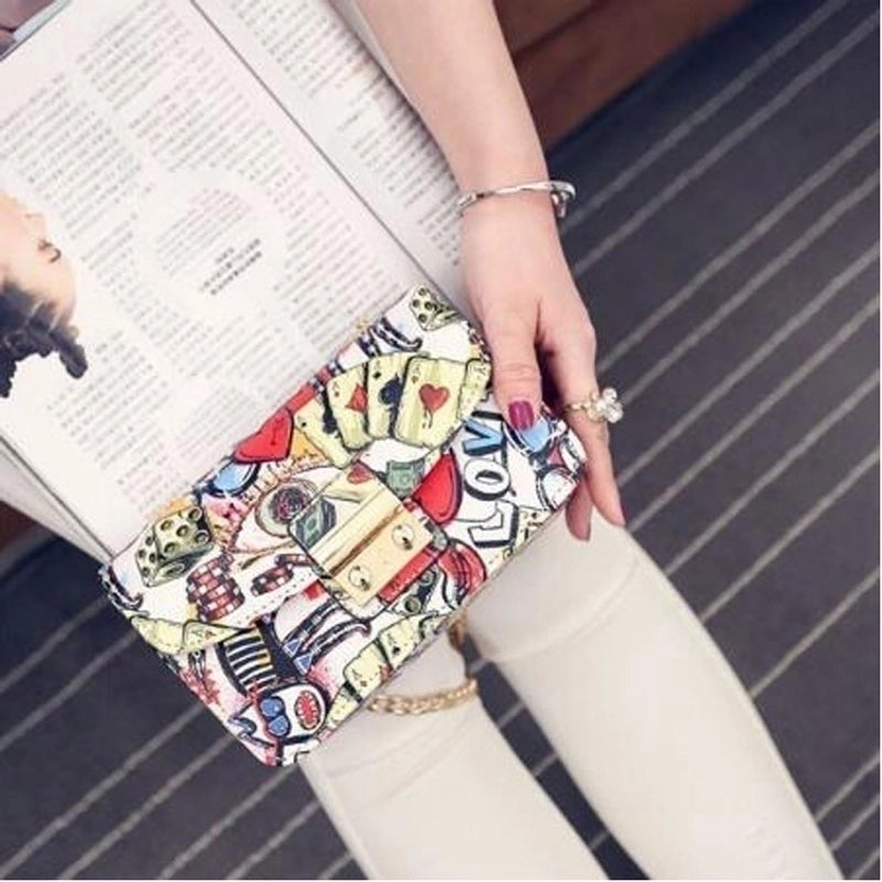 Women's Small Pu Leather Poker Streetwear Square Magnetic Buckle Crossbody Bag