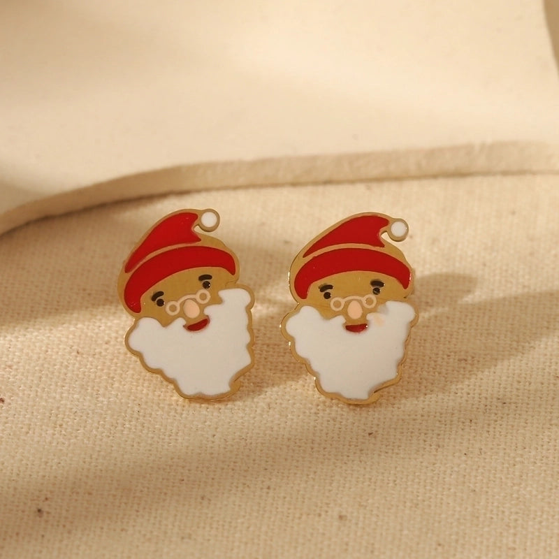 1 Pair Christmas Sweet Minimalist Christmas Tree Santa Claus Enamel 304 Stainless Steel 14K Gold Plated Ear Studs