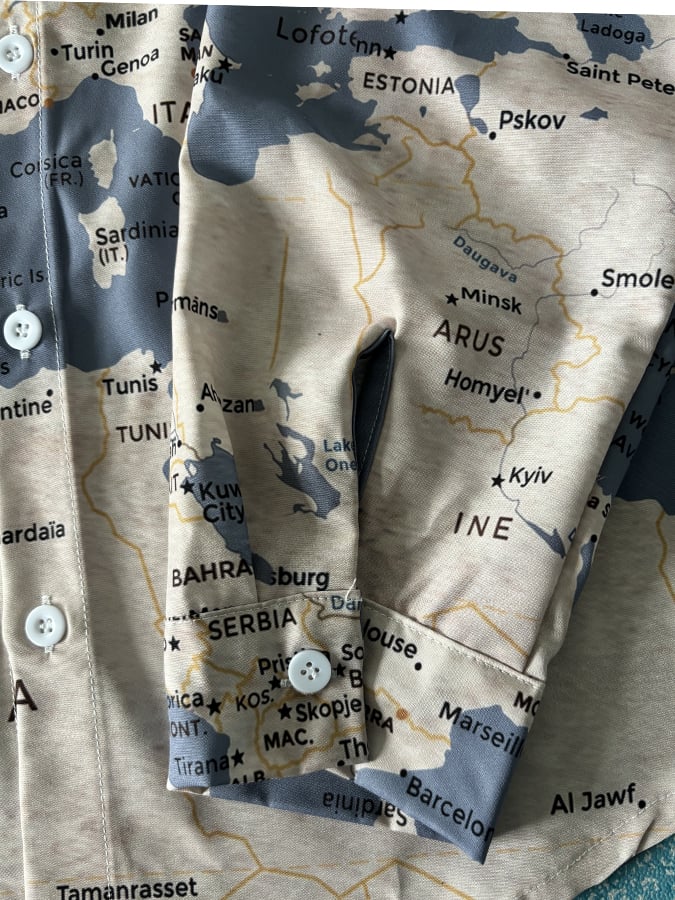 Men's World Map Print Pocket Long Sleeve Shirt