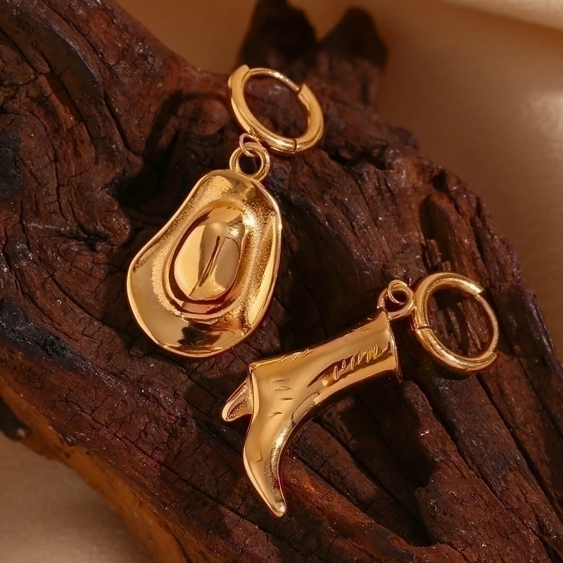 1 Pair Vintage Style Minimalist Hat Boots Asymmetrical Plating 304 Stainless Steel 18K Gold Plated Drop Earrings