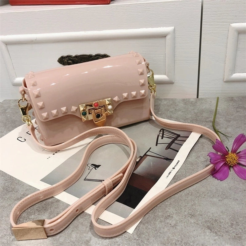 Women's Pvc Solid Color Fashion Square Lock Clasp Shoulder Bag Crossbody Bag Jelly Bag