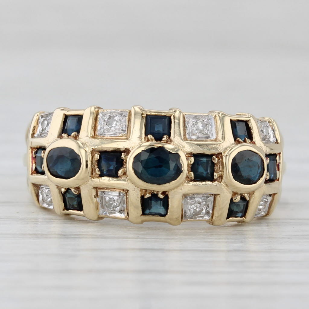 0.66ctw Blue Sapphire Diamond Ring 14k Yellow Gold Size 7.25