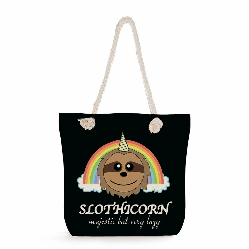 Women's Cotton And Linen Sloth Cute Square Zipper Tote Bag