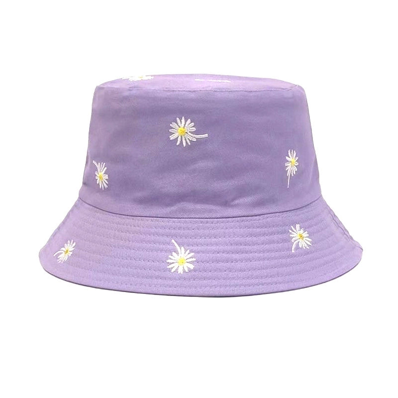 Women's Casual Sweet Flower Embroidery Flat Eaves Bucket Hat