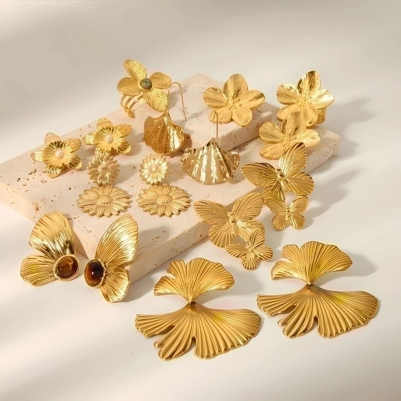 1 Pair Modern Style Flower Butterfly Ginkgo Leaf Polishing Plating 304 Stainless Steel Ear Studs