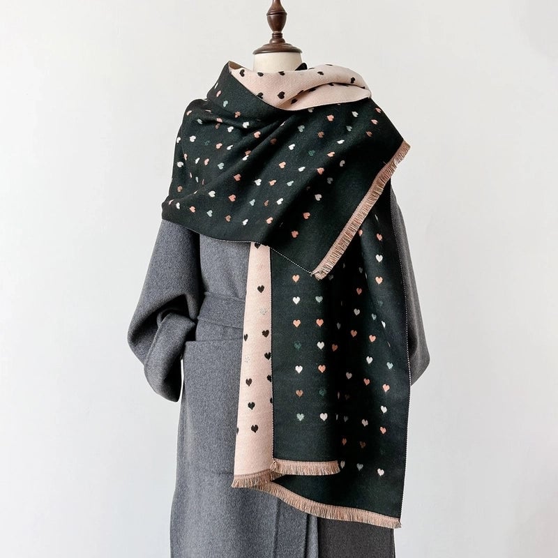 Women's Elegant Classic Style Printing Heart Shape Wool-like Polyester Scarf
