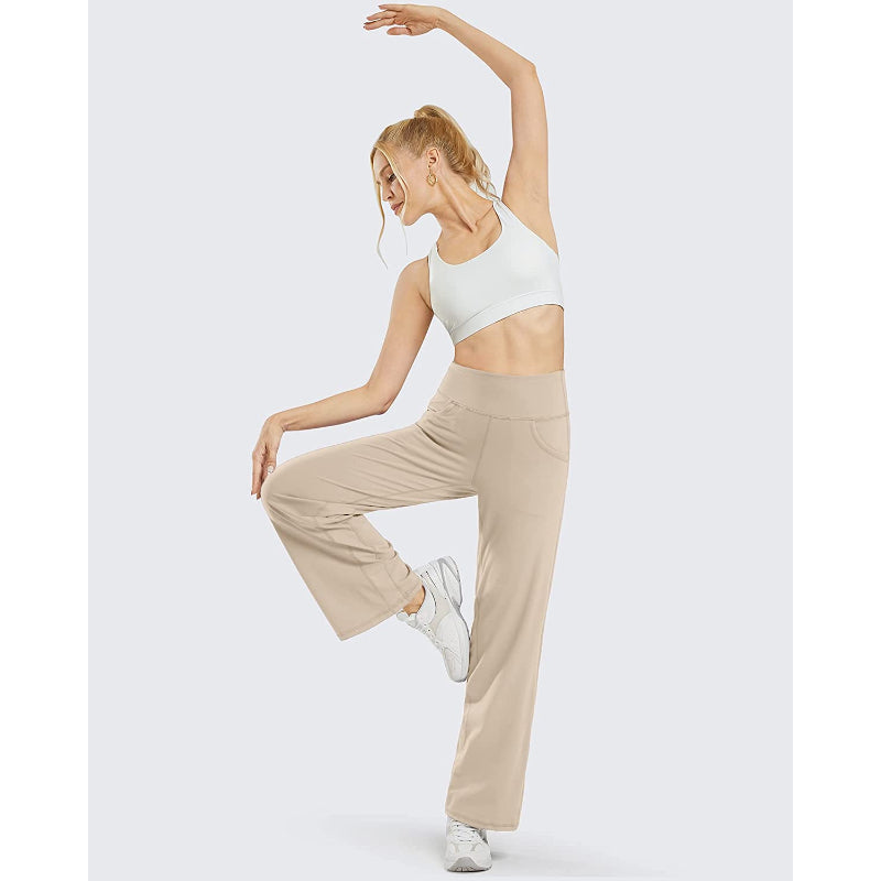Women Wide Leg Yoga Pants High Waist Stretch Workout Sweatpants With Pockets Casual Straight Leg Pants