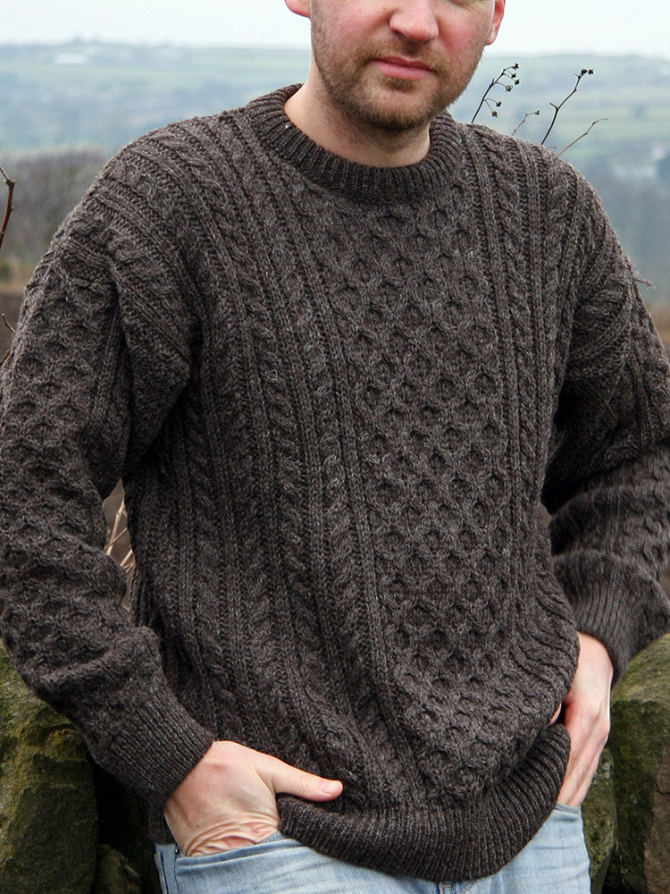 Men'S Aran Knitted Patterned Pullover Sweater