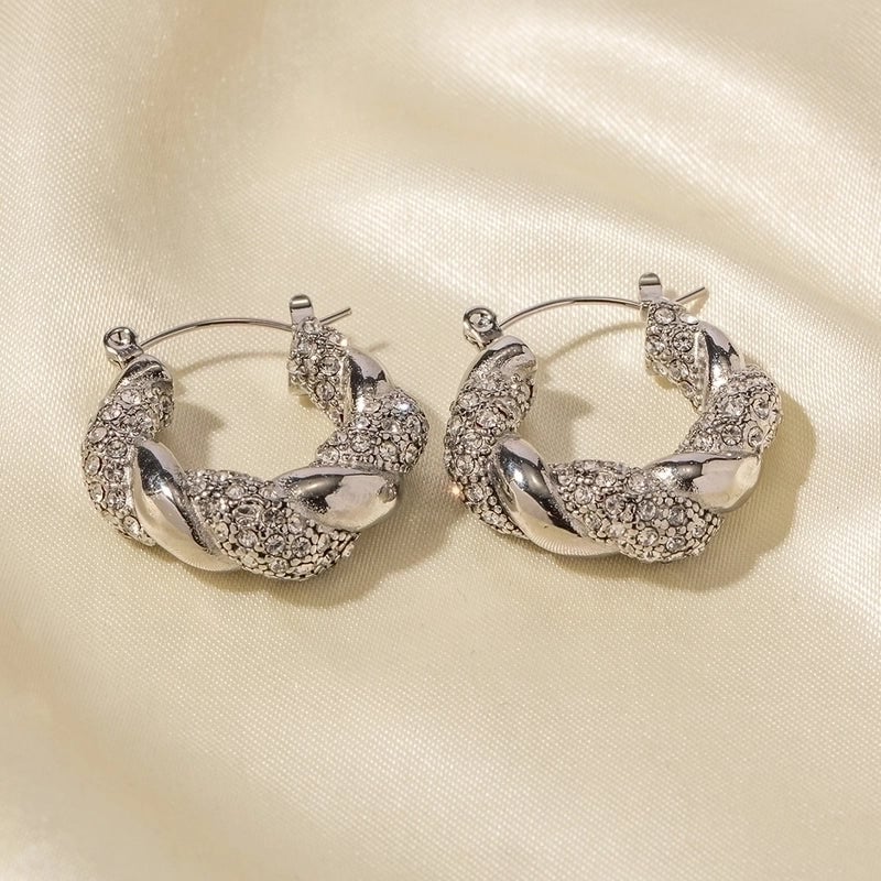 1 Pair Ins Style Retro Twist Plating Inlay Stainless Steel Zircon Earrings