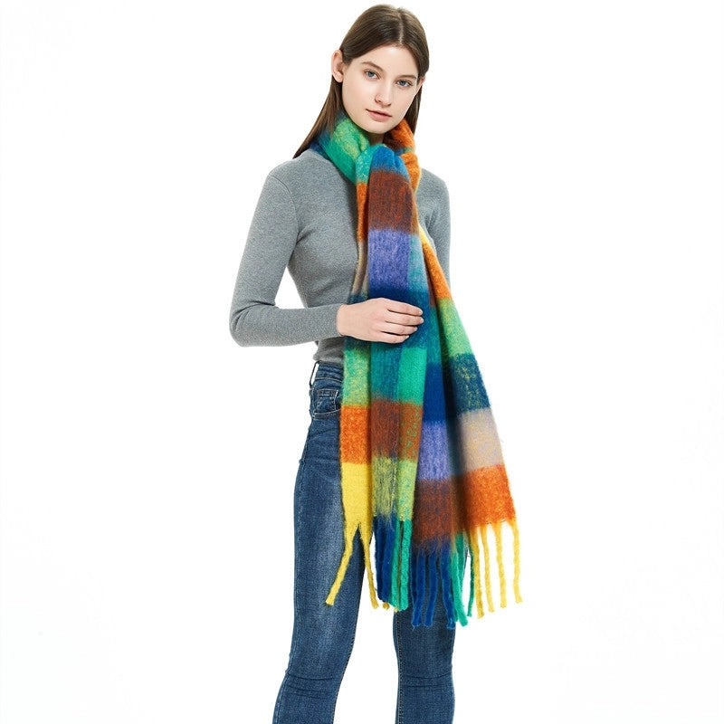Women's Casual Minimalist Lattice Polyester Tassel Scarf