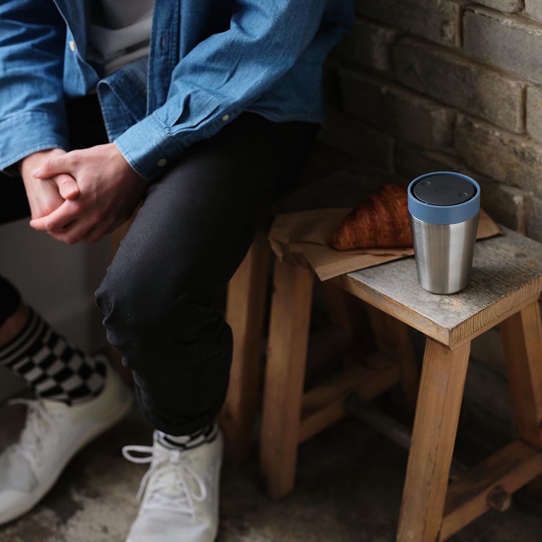 Circular & Co Thermal Stainless Steel Travel Mug - 8oz/227ml - Insulated Reusable Coffee Cup - 100% Leakproof & Lockable - 6 Hours Hot/Cold - Push Top, One Hand Open, 360 Drinking Coffee Tumbler