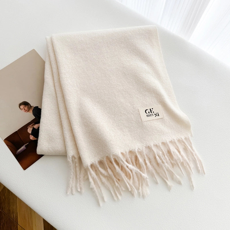 Women's Minimalist Solid Color Imitation Cashmere Tassel Scarf
