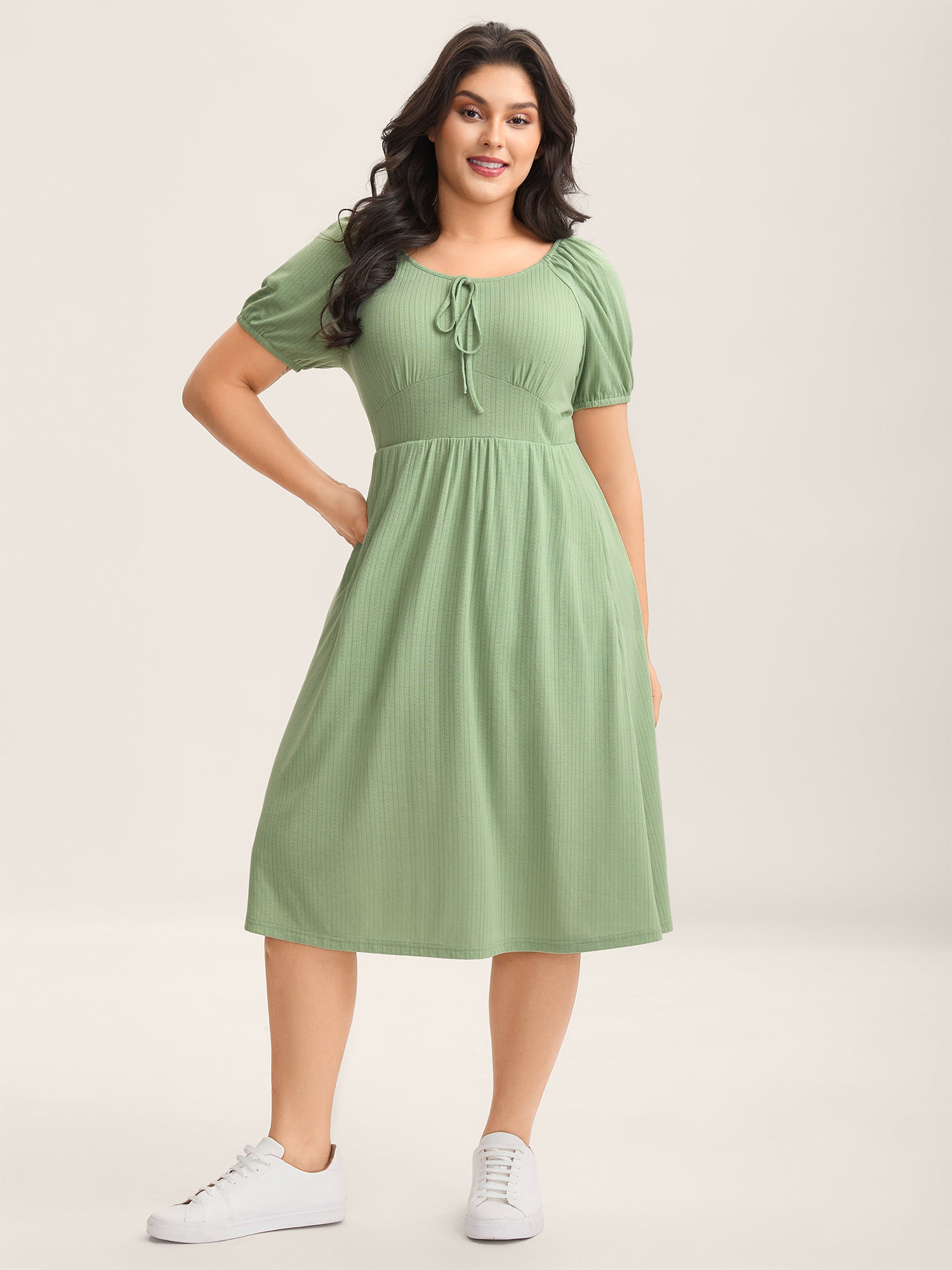 Knit A-Line Cinched Waist Midi Dress