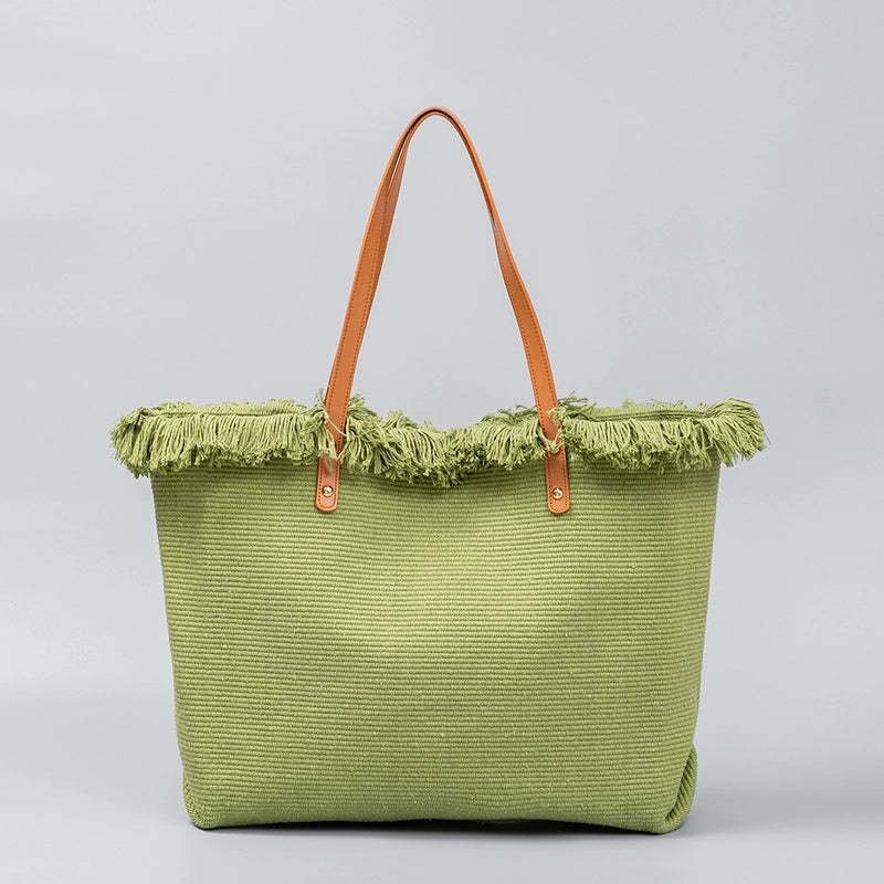 Women's Large Pu Leather Canvas Solid Color Beach Classic Style Square Magnetic Buckle Tote Bag