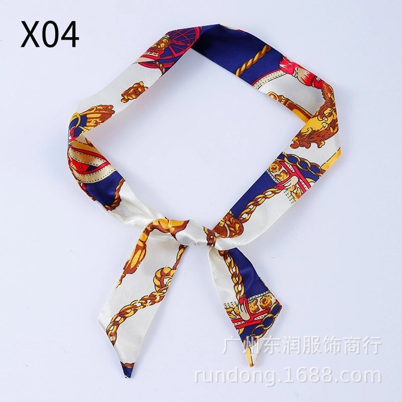 Silk Scarf Long Beveled Small Silk Scarf Double-layer Hair Belt Ribbon Decoration Tie Bag Hand Gift Box Silk Scarf