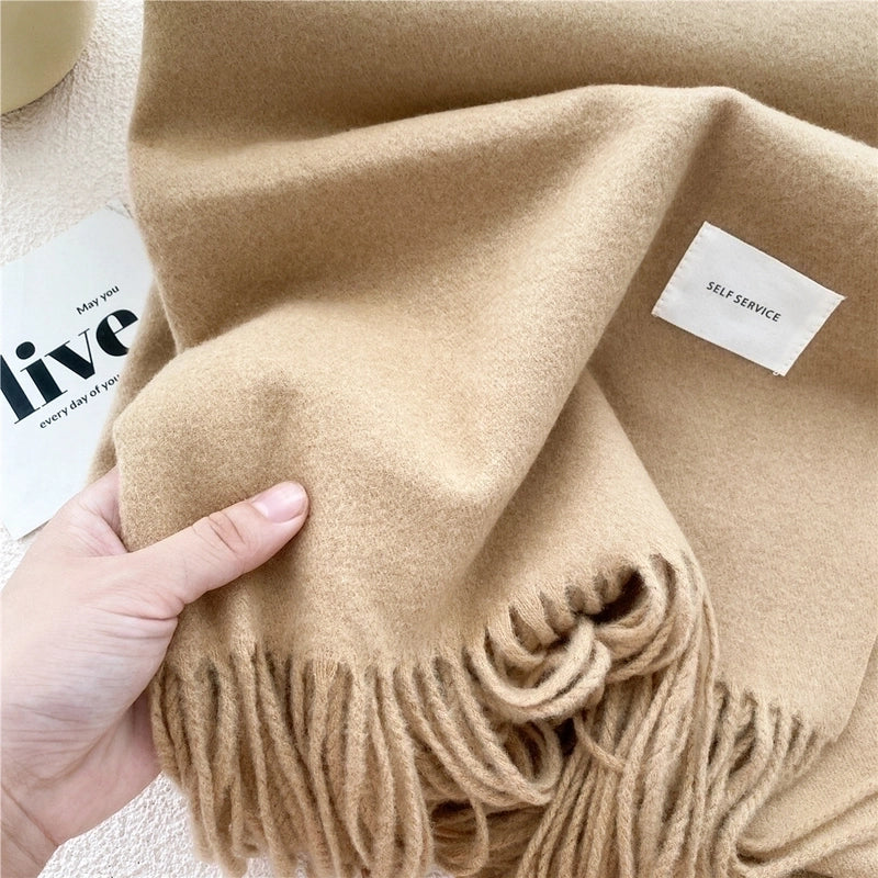 Pure Color Scarf Winter Student  Fashion Thick Warm Dual-use Shawl Cute Imitation Cashmere Scarf