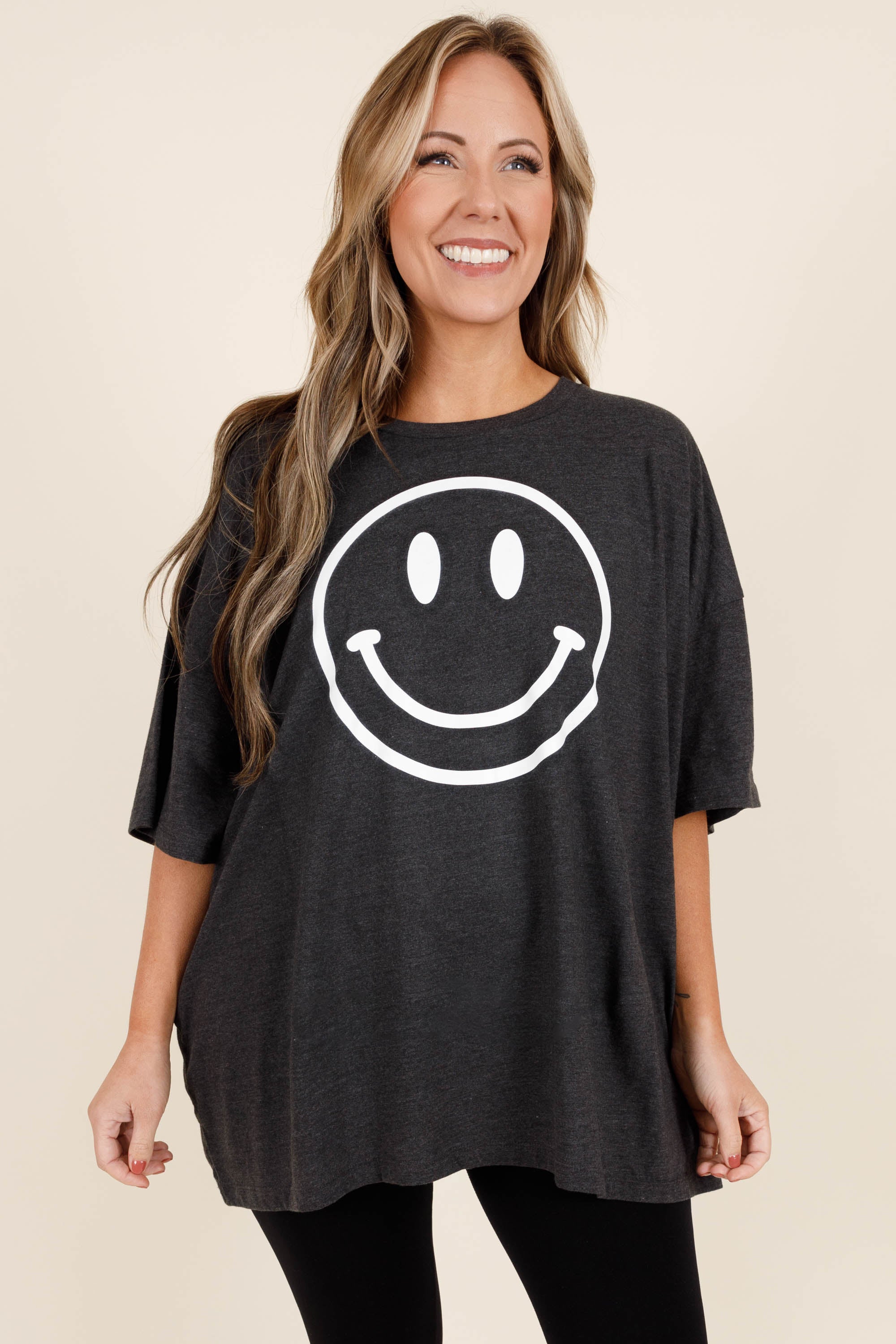 Remember To Smile Boyfriend Tee. Charcoal