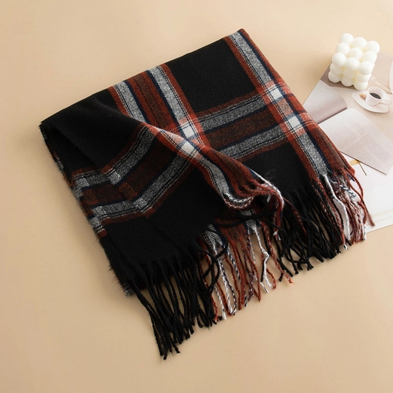 Strict Selection Of New Elegant Temperament Plaid Scarf Women's Simple Warm Cold-proof Cashmere Scarf