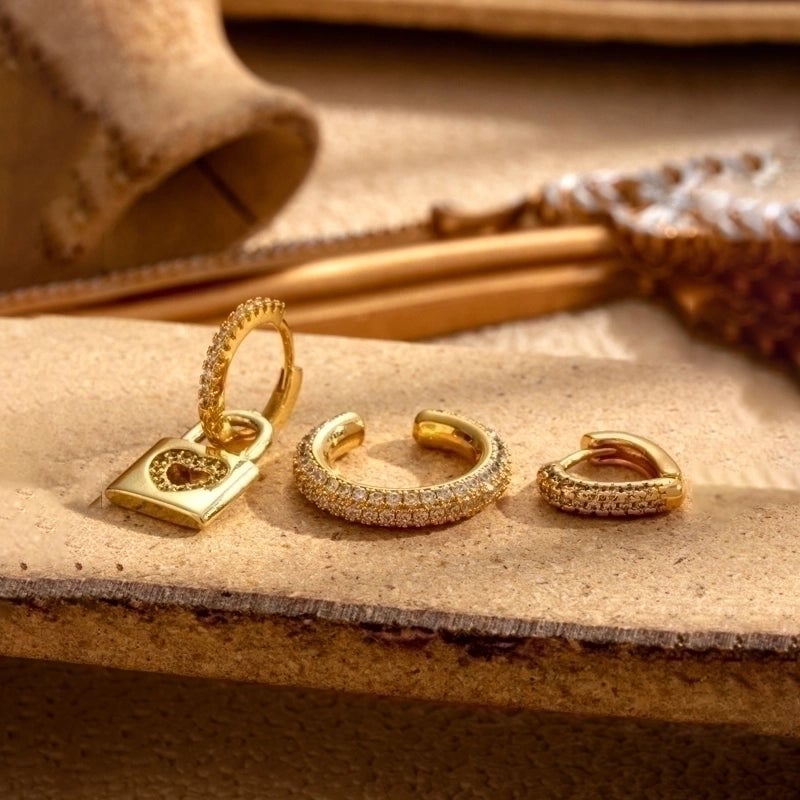 1 Piece  Minimalist V Shape Heart Shape Lock Plating Inlay Copper Zircon Drop Earrings