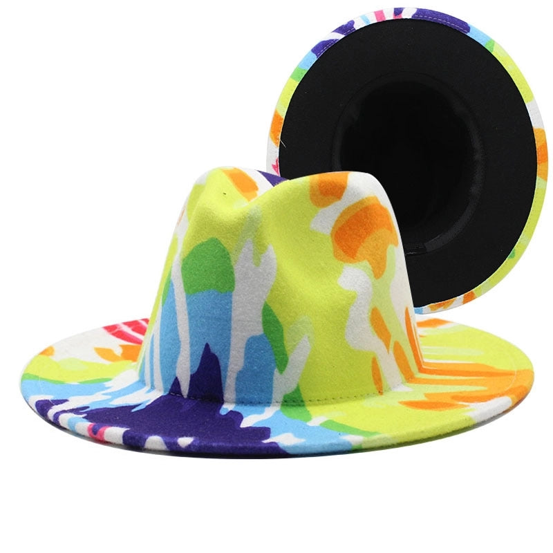 New Graffiti Printed Large Brim Wool Felt Hat Men's And Women's Spring And Autumn Pattern Topper Hat New Jazz Hat