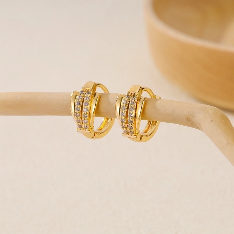 1 Piece IG Style Minimalist Geometric Inlay Copper Zircon Earrings