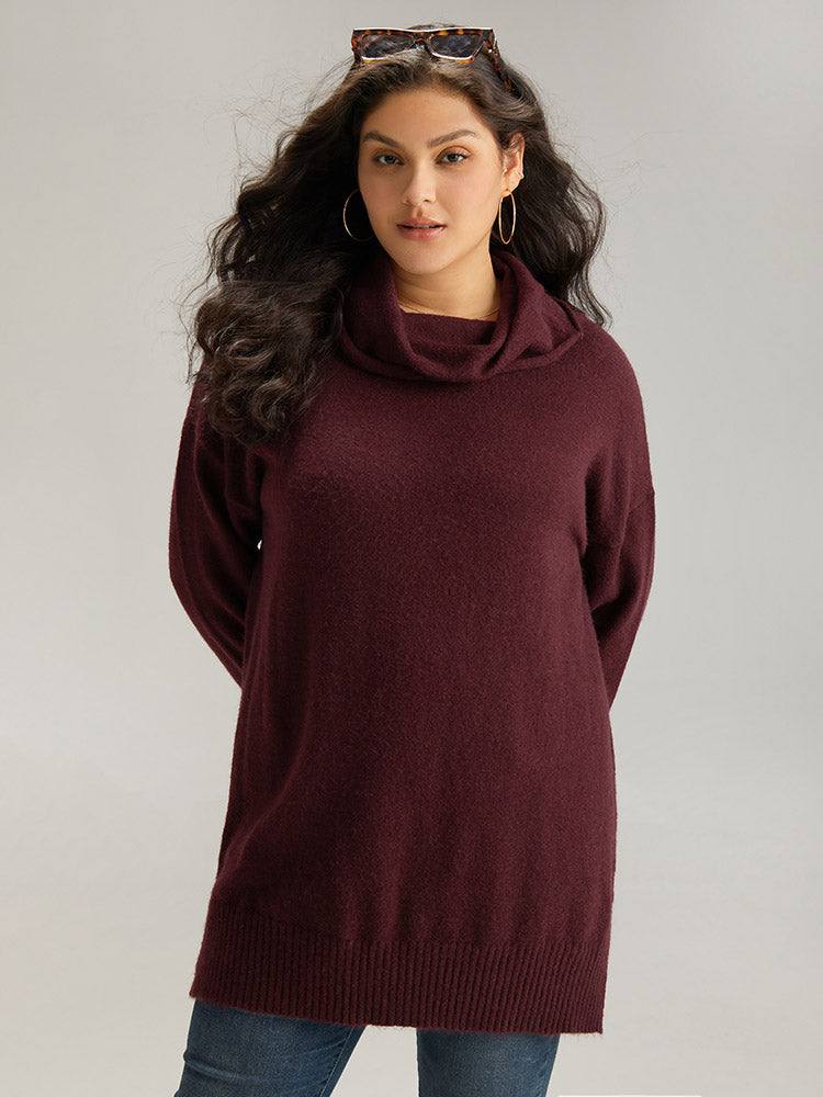 Anti-Pilling Split Side Turtle Neck Pullover