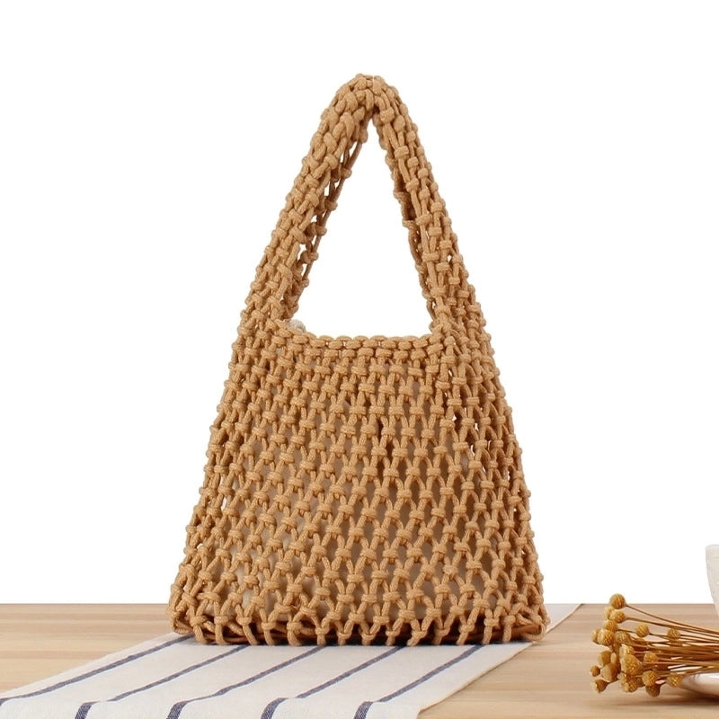Vintage Style Solid Color Hollow Square Straw Bag
