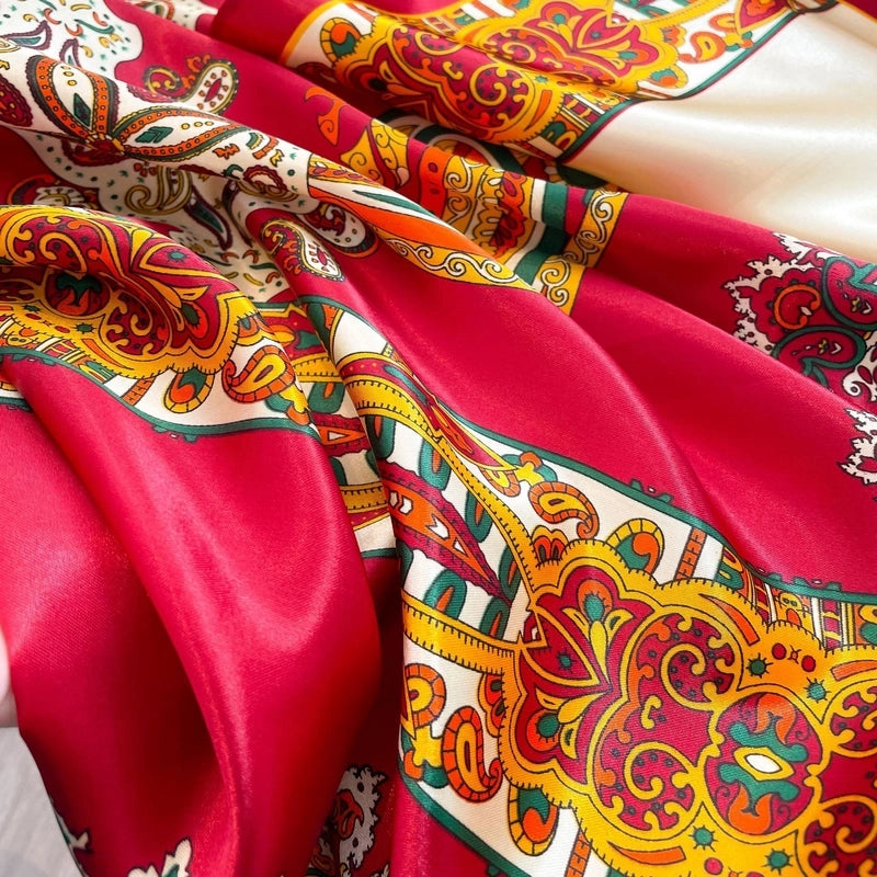 Women's Ethnic Style Flower Satin Printing Silk Scarf