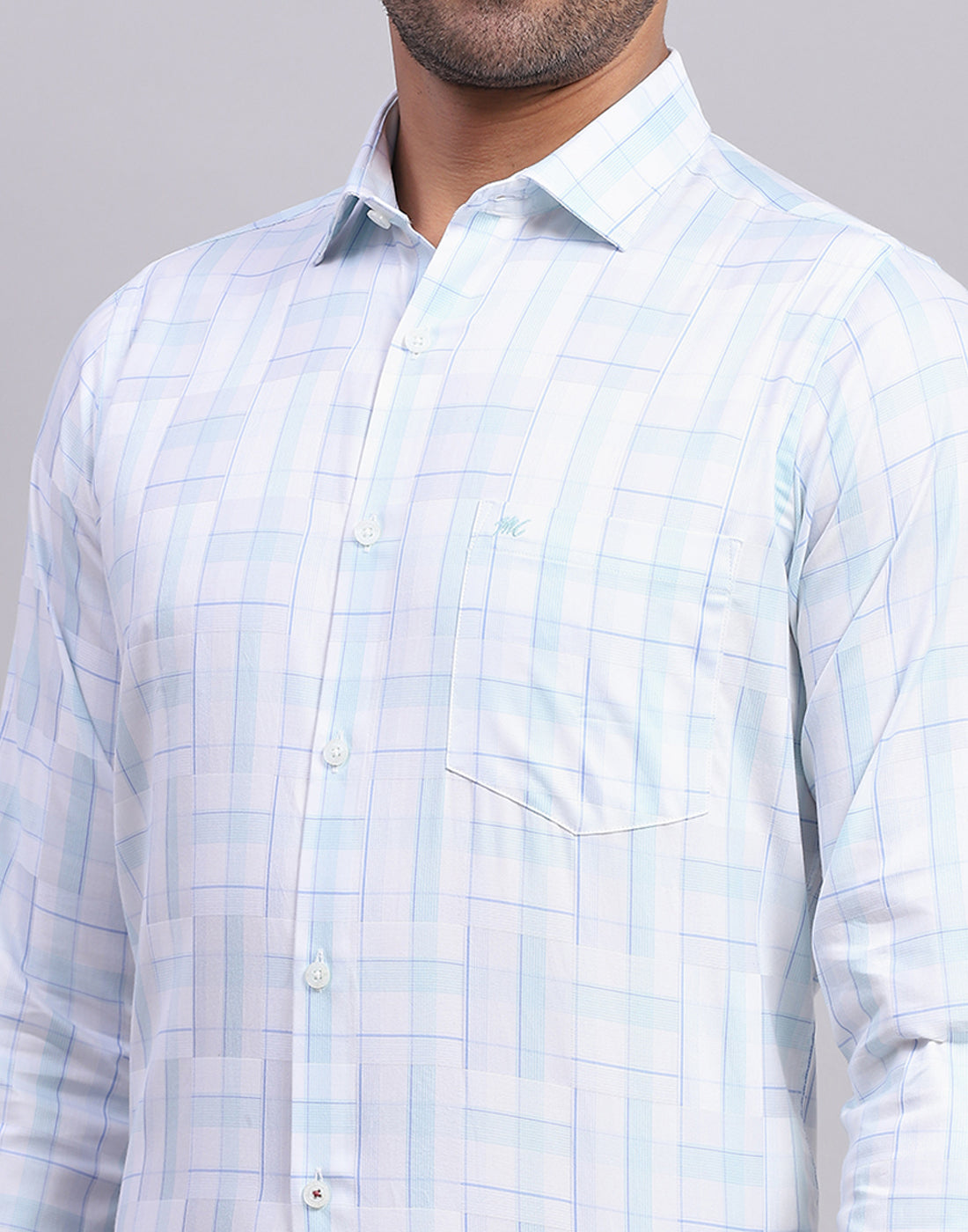 Men Off White Check Collar Full Sleeve Shirt