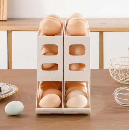 4-Layer Rolling Egg Rack Capacity Egg Storage Box For Fridge Space-Saving 30 Egg Organizer