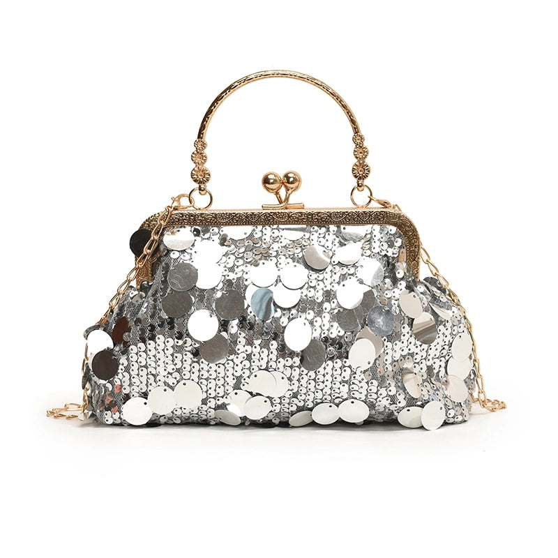 Women's Sequin Solid Color Elegant Streetwear Shell Lock Clasp Shoulder Bag Crossbody Bag