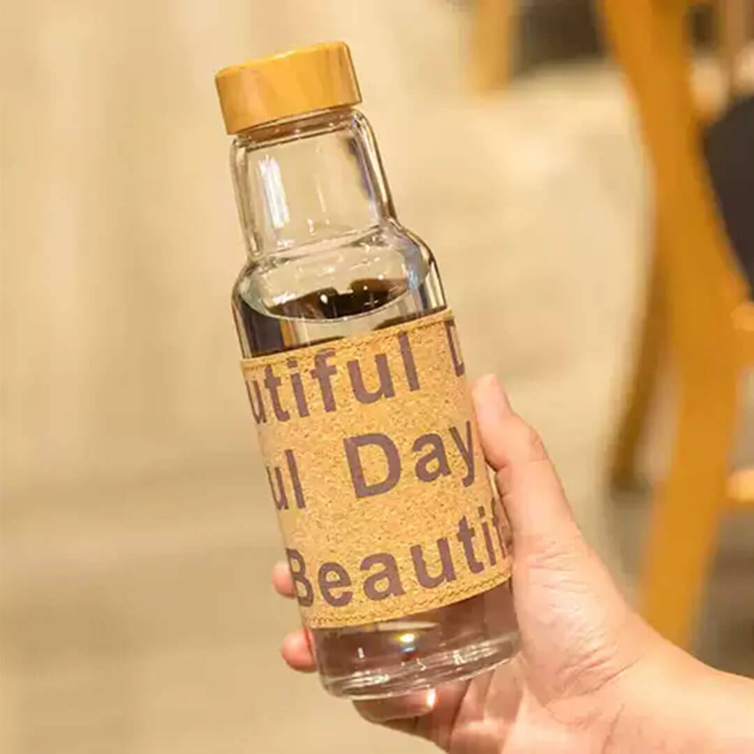 Temperature Resistant Wooden Glass Water Bottle