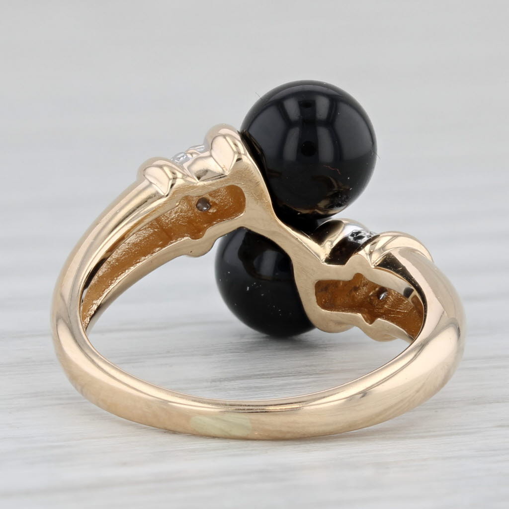 Onyx Bead Diamond Bypass Ring 14k Yellow Gold Size 5.75
