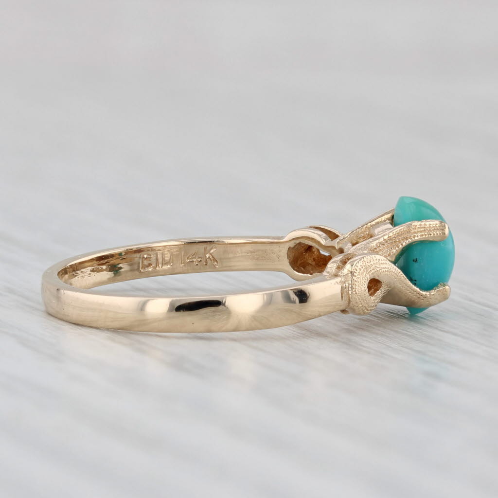 Turquoise Oval Cabochon Solitaire Ring 14k Yellow Gold Size 6