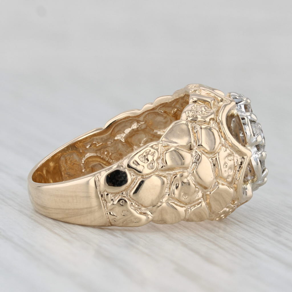 0.72ctw Diamond Cluster Nugget Ring 14k Yellow Gold Belcher Setting Size 8