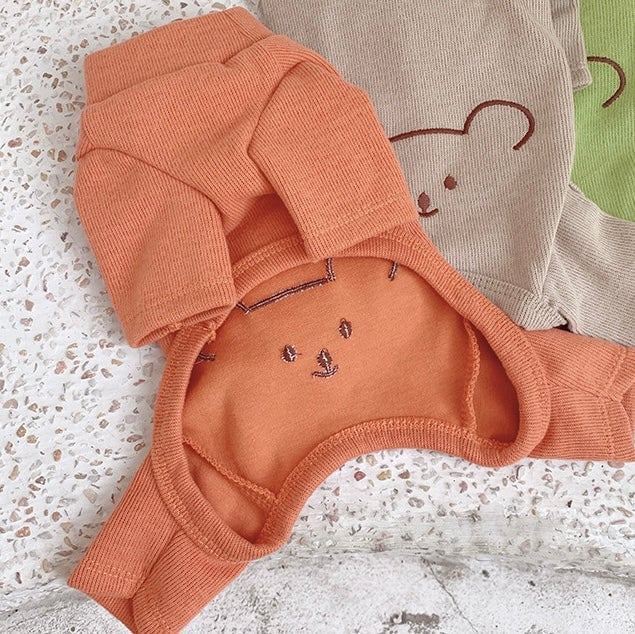 Bear Printed Buttoned Dog Jumpsuits