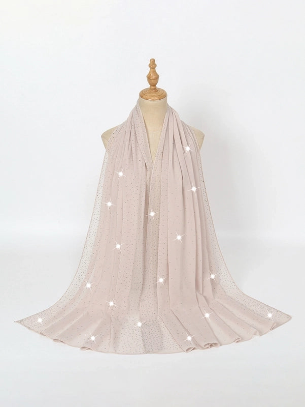 Hot New Pure Color Chiffon Starry Sky Hot Rhinestone Exquisite Elegant Dinner Style Extended Version High-end Women's Shawl