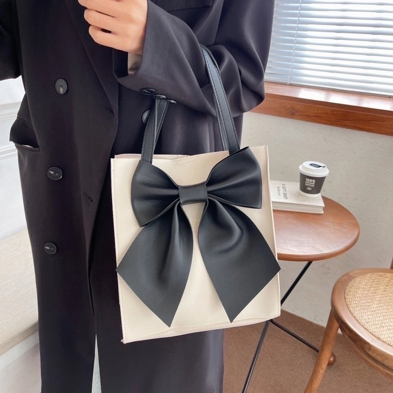 Women's Medium Pu Leather Bow Knot Streetwear Square Magnetic Buckle Handbag