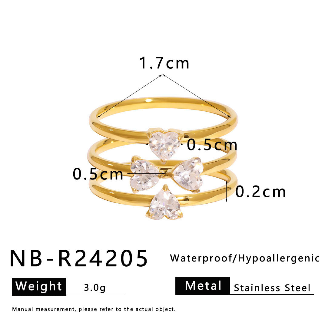 Zircon Love Four-Leaf Flower Stainless Steel Ring Female Design Niche Versatile Ring