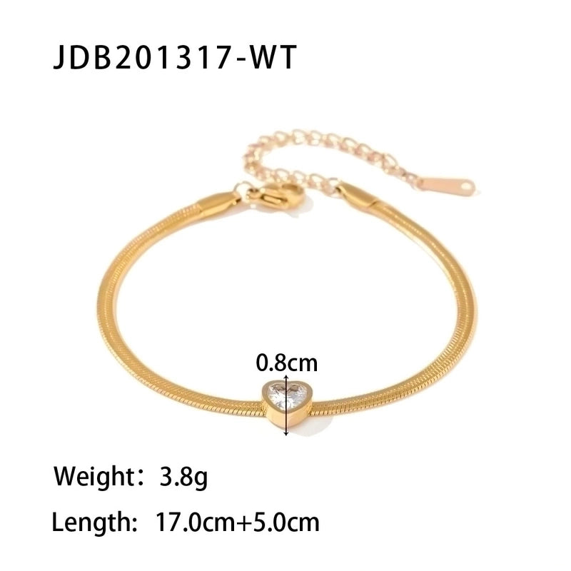 Retro Heart Shape Stainless Steel Chain Zircon Bracelets