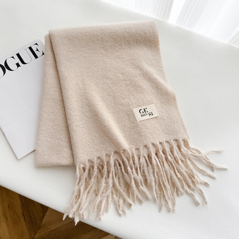Women's Minimalist Solid Color Imitation Cashmere Tassel Scarf