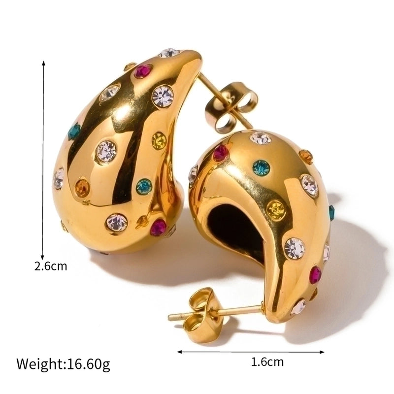 1 Pair IG Style Basic Streetwear Solid Color Plating Inlay 304 Stainless Steel Artificial Pearls Zircon 18K Gold Plated Stainless Steel Earrings