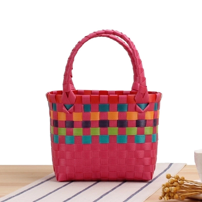 Women's Mini Pvc Lattice Vacation Square Open Straw Bag