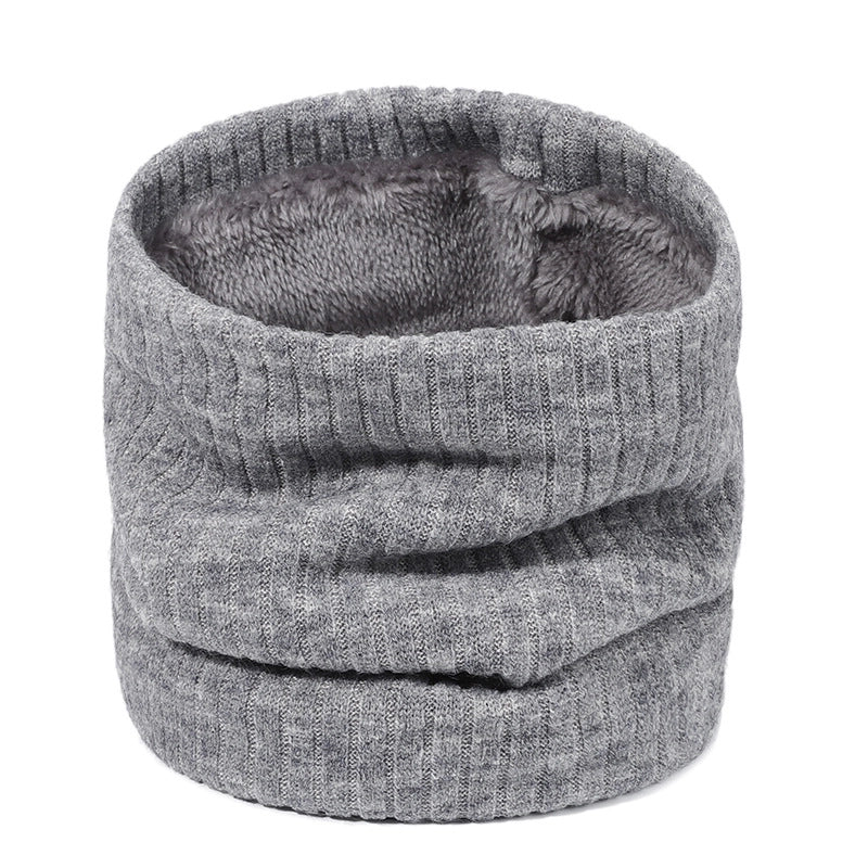 Autumn And Winter New Spot Knitted Scarf Men And Women Plus Velvet Warm Pullover Scarf Vertical Stripe Solid Color Knitted Collar