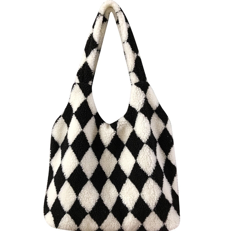 Women's Vintage Style Lingge Plush Shopping Bags