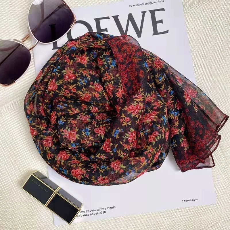 Women's Sweet Minimalist Color Block Georgette Printing Silk Scarf